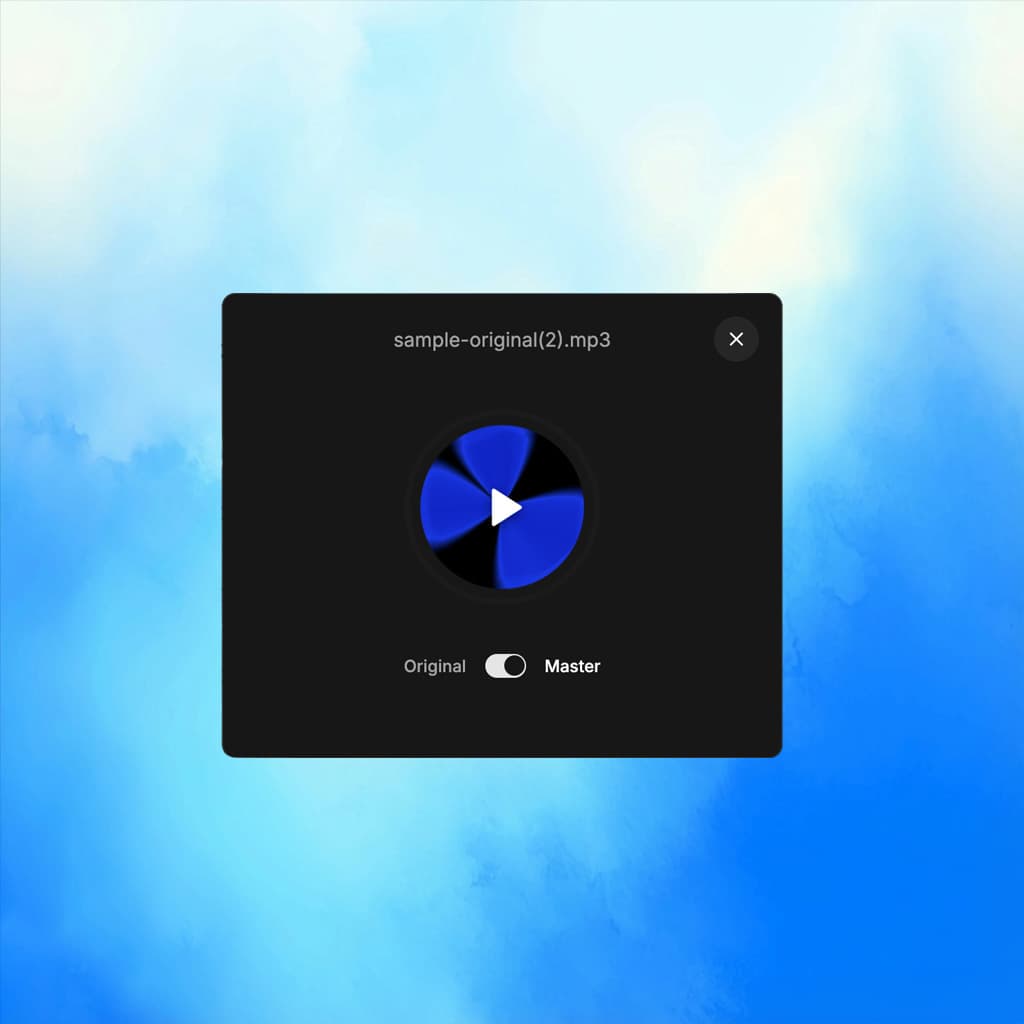 Audio comparison interface with A/B toggle for before and after preview